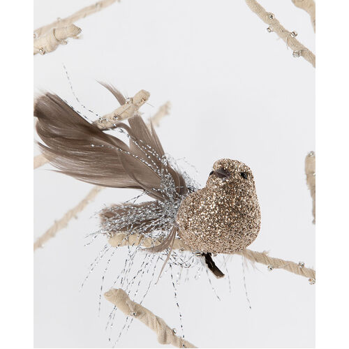 Fable Sparkle Champagne with Silver Tail Bird 10cm 4pc