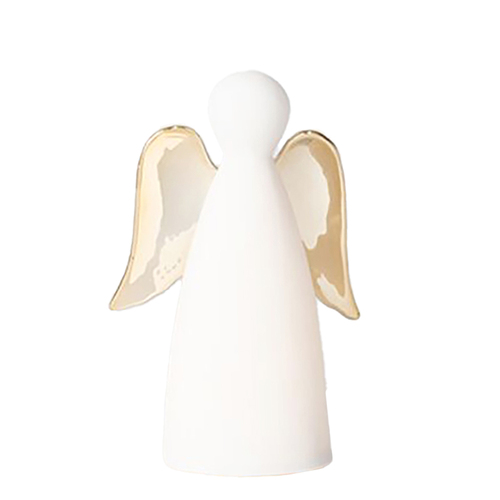 Poem LED White Porcelain Angel with Gold Wings  13cm