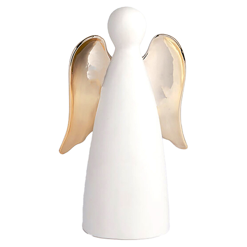 Poem LED White Porcelain Angel with Gold Wings 21cm