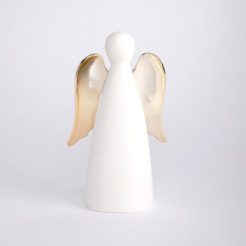 Poem LED White Porcelain Angel with Gold Wings 21cm