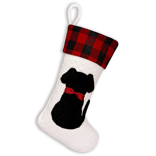 White Quilted with Tartan Cuff Dog Christmas Stocking