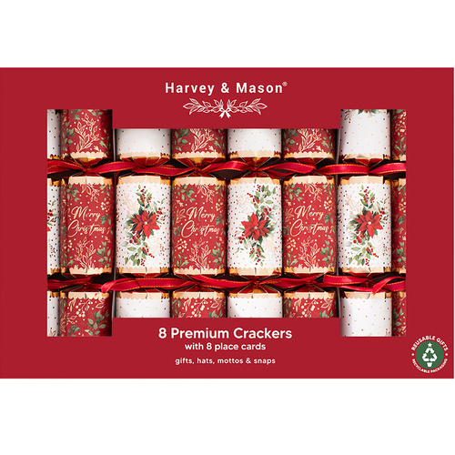 Red Poinsettia Christmas Crackers 8pk