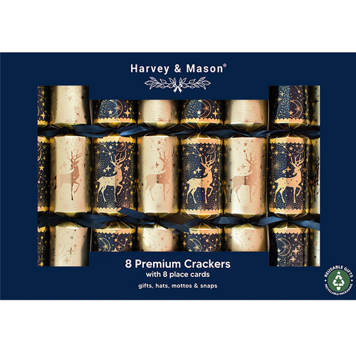 Premium Midnight Blue and Gold Reindeer Christmas Crackers  31cm