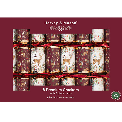 Burgundy Deer Christmas Crackers 8pk
