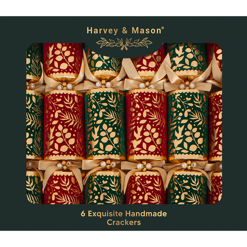 Exquisite Red and Green Flock XL Christmas Crackers 6pk