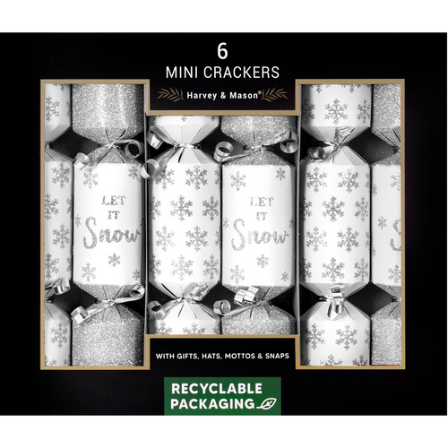 Mini Silver Snow Christmas Crackers  6pk