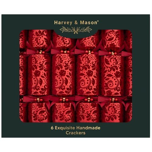 Exquisite Red Flock XL Christmas Crackers 6pk