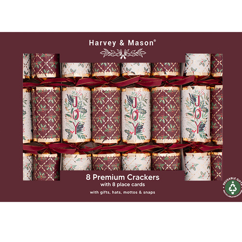 Burgundy Joy Christmas Crackers 8pk