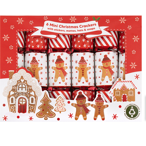 Mini Kids Gingerbread Red Christmas Crackers  6pk
