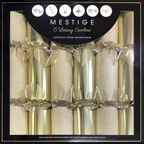 Gold and Soft Gold Glitter Crackers with Swarovski® Crystal Gifts - 6 Pk