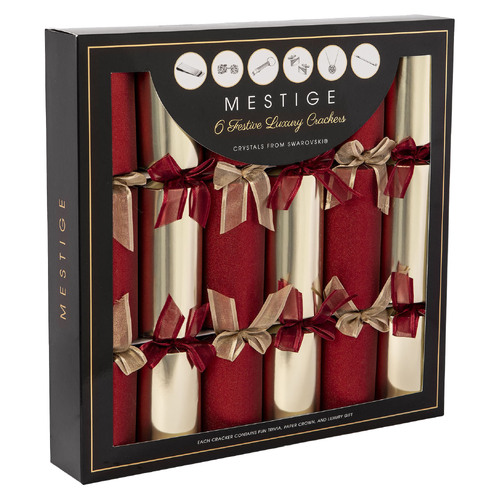 Red and Gold Crackers with Swarovski® Crystal Gifts - 6 Pk