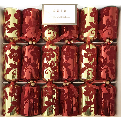Red Gold Flocked Flower XL Crackers 6pk