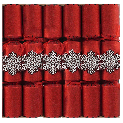 Red Glitter Snow Flake Christmas Crackers 