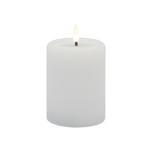 Aura LED Ribbed White Candle 7.5 x 13cm