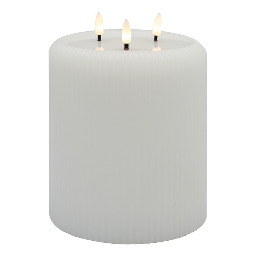 Aura LED Ribbed White Candle 15 x 20.5cm