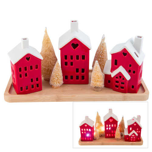 Red Christmas LED House Scene
