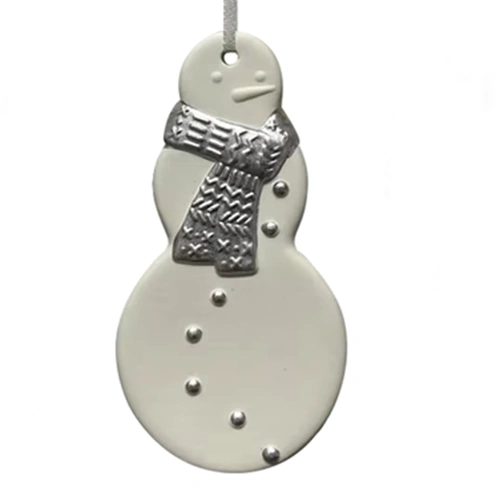White and Silver Ceramic Snowman Hanging Christmas Ornament