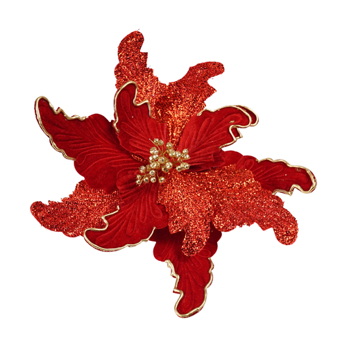 Two Tone Red Poinsettia with Gold Edge and Berries 36cm