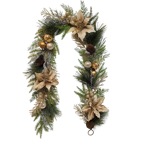 Champagne Copper Poinsettia Christmas  Garland 180 cm