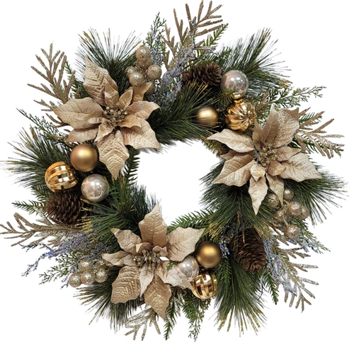 Champagne Copper Poinsettia Christmas  Wreath 61cm