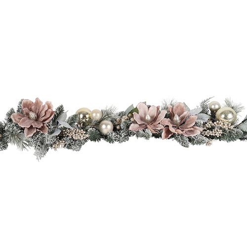 Pink Champagne Magnolia  Snowy Garland 183cm