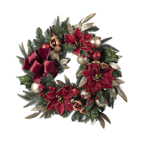 Red Gold Poinsettia Wreath 60cm
