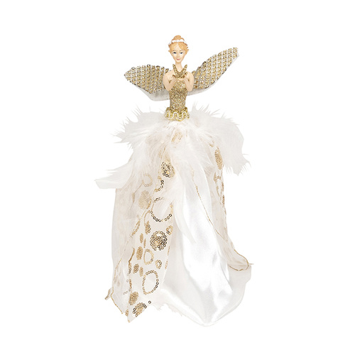 White  Champagne Angel with Dove  Tree Topper