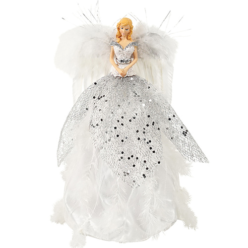 White and Silver Angel Christmas Tree Topper 29cm