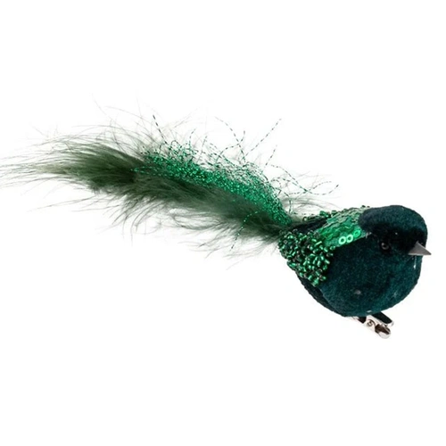 Green Velvet Clip on Christmas Bird