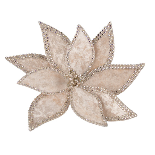 Taupe and  Champagne  Jewelled Edge Poinsettia Clip 23cm