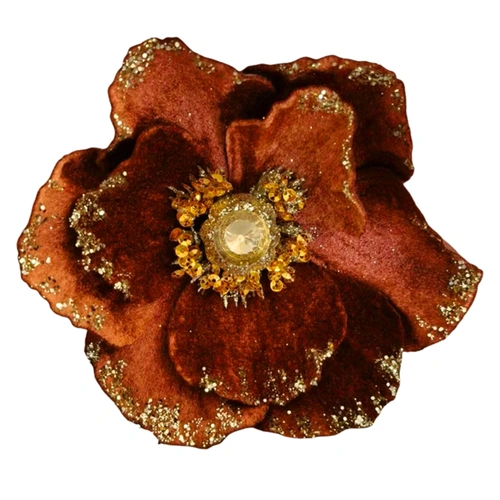 Copper Brown  Magnolia Christmas Flower Clip 13cm