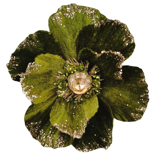 Green Magnolia Christmas Flower Clip 13cm