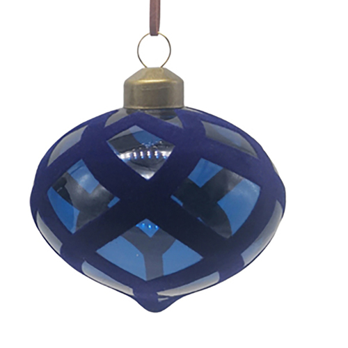 Blue Glass Onion Bauble with Stripes 8cm