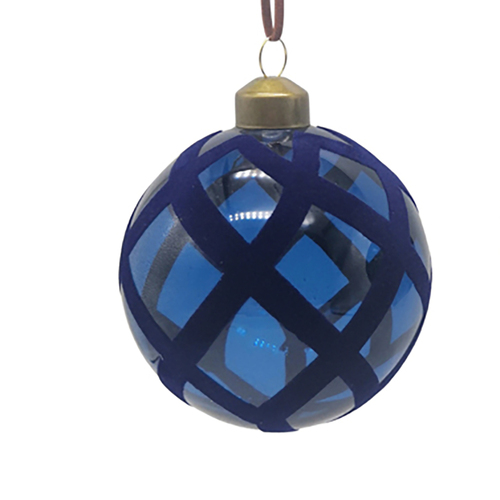 Blue Glass Round Bauble with Stripes 8cm
