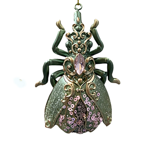 Resin Beetle Pink Green 10cm Hanging Decoration