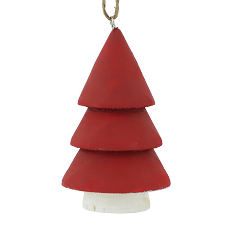 Red White Timber Christmas Tree Decoration 14cm
