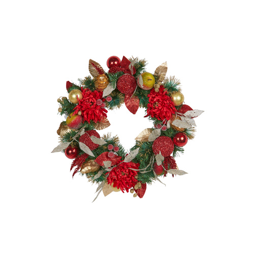 Red and Gold Chrysanthemum and  Apple Wreath 56cm