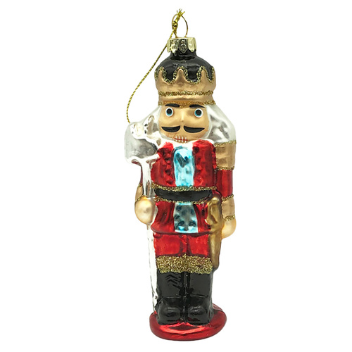 Nutcracker Red Hanging Glass Christmas Ornament