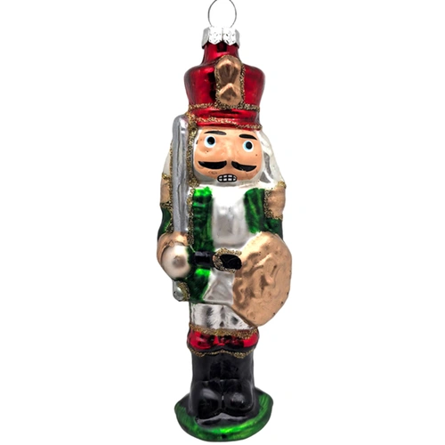 Green  Glass Hanging Nutcracker Christmas Decoration 13cm