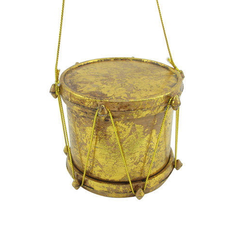 Gold Drum Hanging Christmas Decoration 9 x 7.5 cm