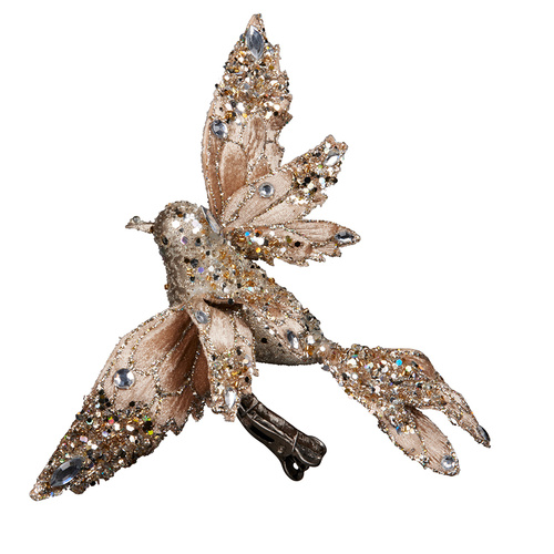 Glitter Champagne Christmas Bird Clip