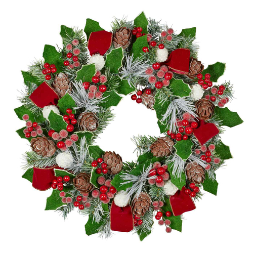 Red Holly Pinecone Wreath 55cm