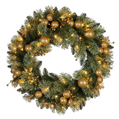 Gold Illuminated Christmas Wreath 61cm