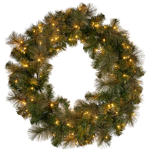 Gllittery Gold Pine Split LED  Wreath for Double Doors