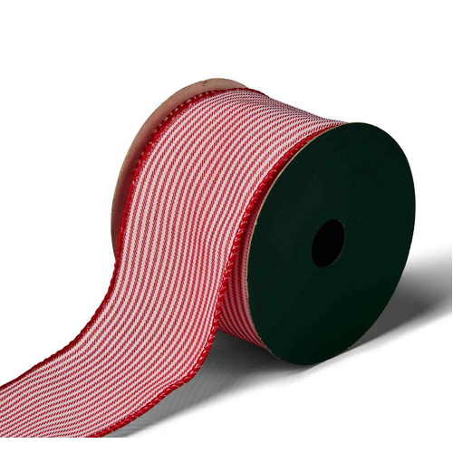 White Glitter Ribbon  with Red and White Stripe Edging 6.5 x 910 cm