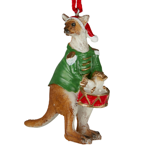 Kangaroo with Green Coat and Drum 8cm