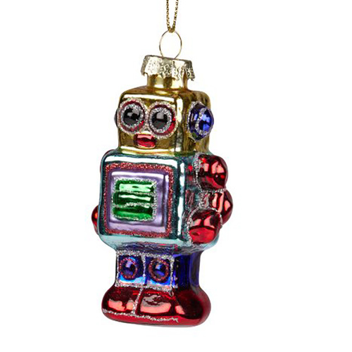 Vintage Robot Glass Christmas Decoration 9cm