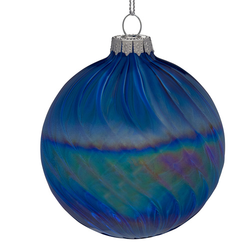 Blue Swirl Glass Christmas Bauble 8cm