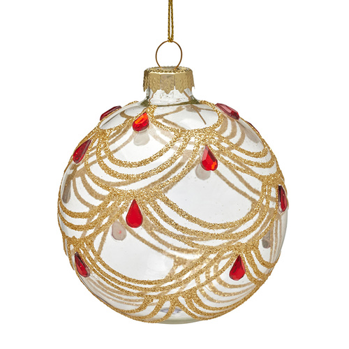 Gold Swirl with Jewel Glass Hanging Christmas Ornament