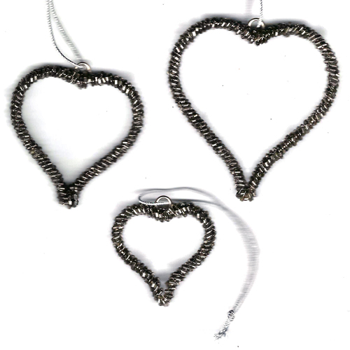 Beaded Heart Decoration - Pewter Set of 3